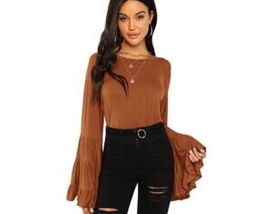 Floerns Women's Burnt Orange Western Bell Sleeve Blouse Size S